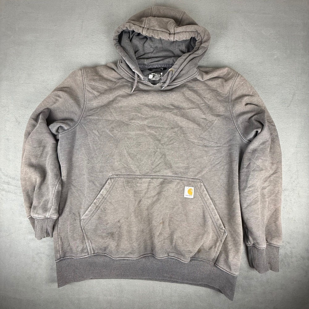 Carhartt Loose Fit Hoodie Mens Large Gray Faded‎ Distressed Workwear Sweatshirt